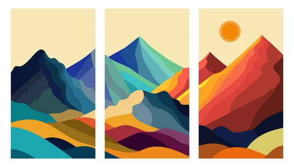 Collage Avec Des Montagnes Colorées Dans Style Minimaliste — Image vectorielle