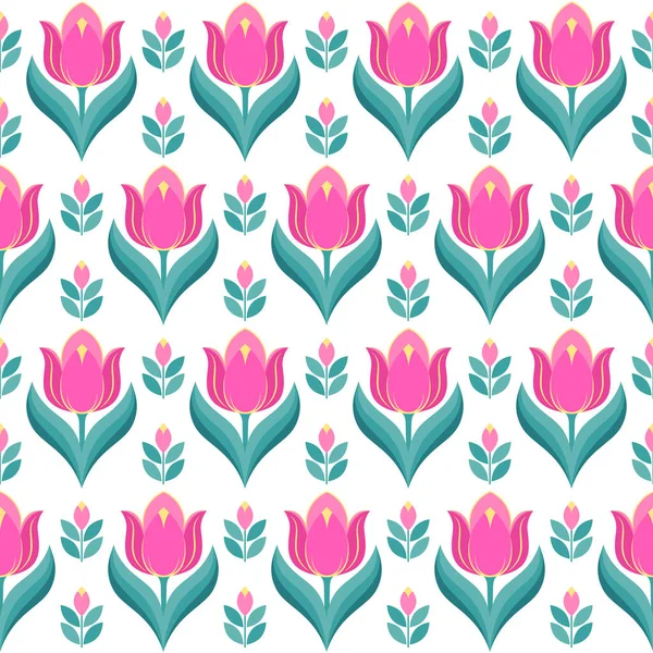 Nahtloses Muster Mit Hellen Tulpen Auf Weißem Hintergrund Mit Diesem — Stockvektor