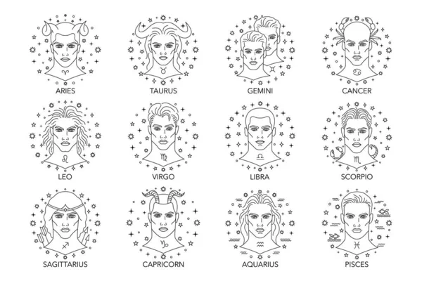 Коллекция Векторных Знаков Зодиака Мужскими Лицами — стоковый вектор