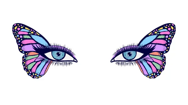 Female Eyes Butterfly Wings Fashion Illustration — Stockvector