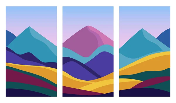 Collage Mit Abstrakten Landschaften Bunte Hügel Und Berge — Stockvektor