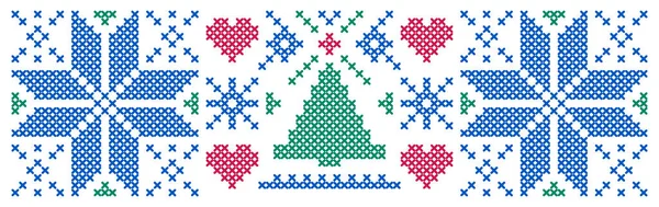白い背景にクロスステッチスタイルのクリスマスパターン ロイヤリティフリーのストックイラスト