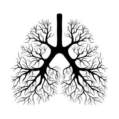 Beyaz arka planda izole edilmiş ağaç kökleri veya dalları şeklinde insan akciğerlerinin vektör çizimi.