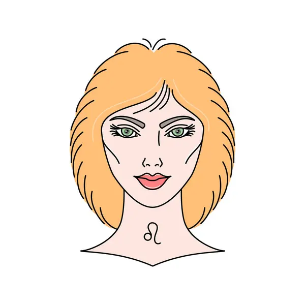 Signe Zodiaque Lion Avec Visage Féminin Style Linéaire Illustration Vectorielle — Image vectorielle