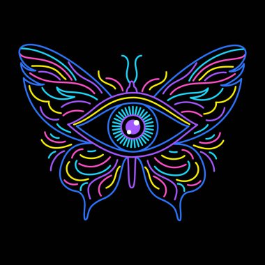 Hepsi gözü ve kelebeği görüyor. Siyah arkaplanda doğrusal düz resim simgesi.