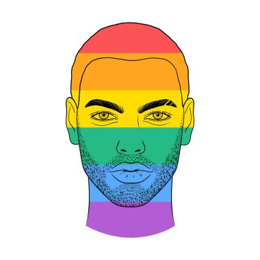 lgbt toplumunun bayrağının renginde erkek yüzü