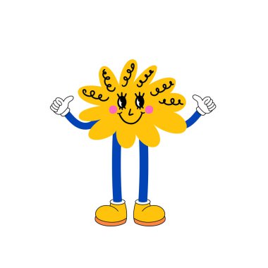 Beyaz arkaplanda sevimli çizgi film figürü.