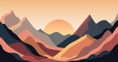 Dağları ve tepeleri olan soyut bir manzara. El çizimi vektör çizimi. Hatırlaması ve dönüştürmesi kolay.