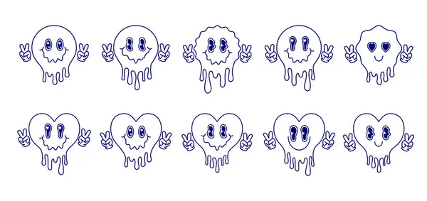 Set Cuori Sciolti Emoji Sciolti Stile Cartone Animato Stile Line Vettoriali Stock Royalty Free