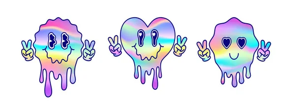 Sæt Smeltende Hjerter Smeltende Emoji Tegneserie Stil Linje Kunst Stil Stock-vektor