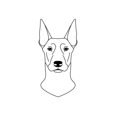 Beyaz arkaplanda düz doğrusal doberman köpek simgesi.