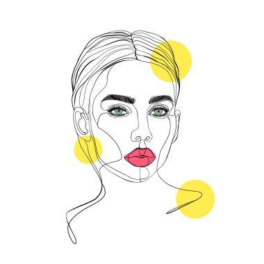 Kadın yüzlü kolaj ve beyaz arka planda renkli daireler