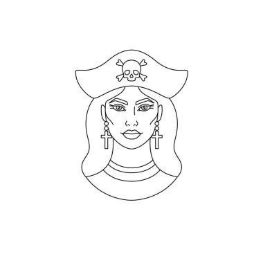 Basit bir sanat tarzında genç kadın korsanın simgesi.