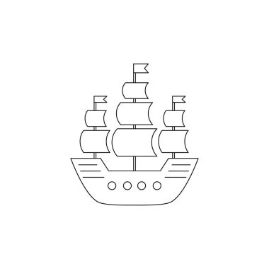 Yelkenli gemi simgesi beyaz arkaplanda sanat tarzında.