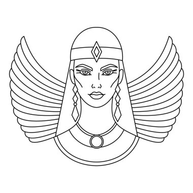 Eski Mısır 'ın tanrıçası Isis. Beyaz arkaplanda çizgi resim simgesi.