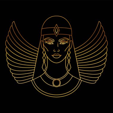 Eski Mısır 'ın tanrıçası Isis. Siyah arkaplanda altın simge.