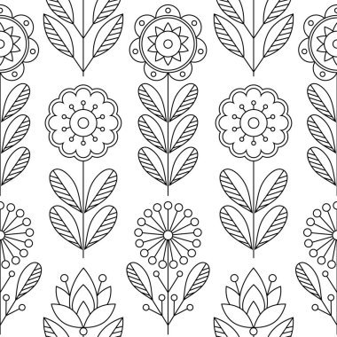 Beyaz arkaplanda çiçek sıralı kusursuz desen.