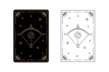 Yay burcu tarzında tarot kartı. Basit satır sanatı tarzı.