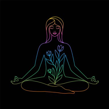 Genç kadın lotus pozisyonunda meditasyon yapıyor..