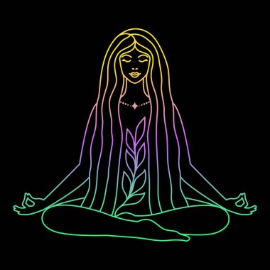 Nilüfer çiçekli meditasyon kızı gradyan renkte poz verir.