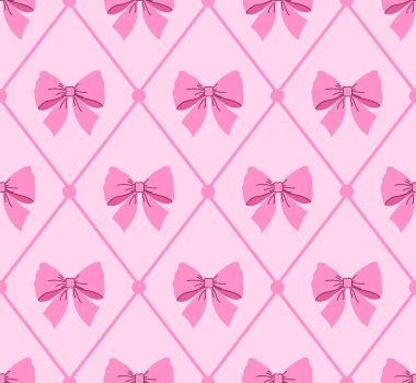 Yumuşak pastel arka planda pembe fiyonklu pürüzsüz desen.