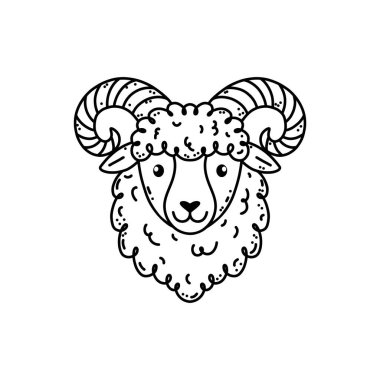 Beyaz arkaplanda el çizimi şirin bir koç..