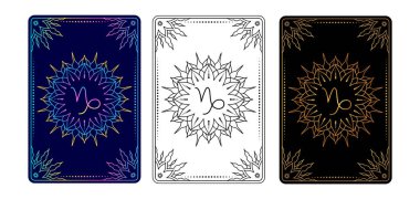 Farklı tasarım varyasyonlarında Oğlak burcu işareti olan Tarot kartı.