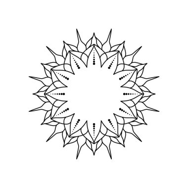 Metin için kopyalama alanı olan siyah beyaz minimalist mandala tasarımı.