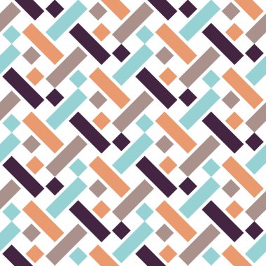 Renkli dikdörtgen ve kare şekillerden oluşan geometrik dikişsiz desen köşegen şeklinde dizilmiştir..