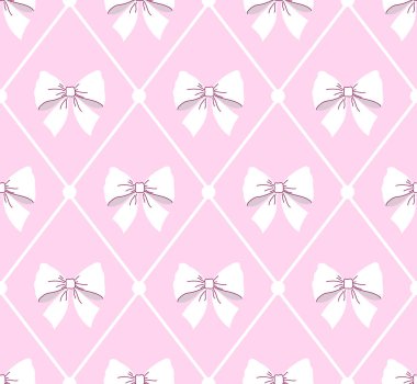 Yumuşak pastel arka planda beyaz fiyonklu pürüzsüz desen.