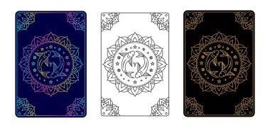 Balık burcu işaretli tarot kartı. Basit satır sanatı tarzı.