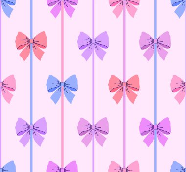 Renkli fiyonklu pürüzsüz desen yumuşak pembe arka planda dikey çizgiler halinde düzenlenmiş..