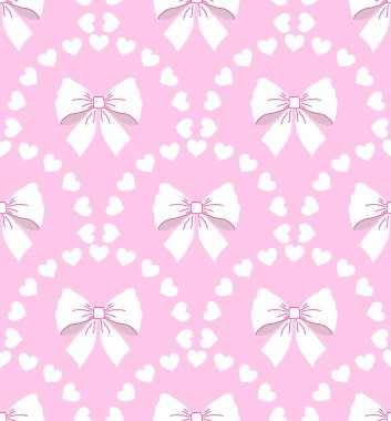 Pembe arka planda beyaz fiyonklu pürüzsüz desen