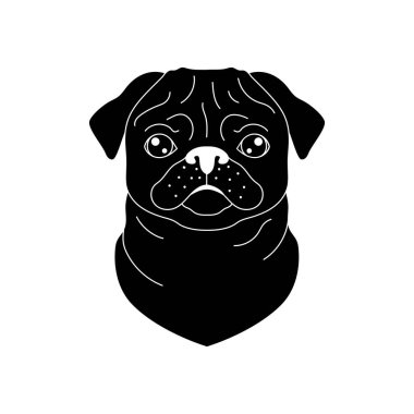 Siyah bir pug silueti. Lazer yazıcıyı kesmek için mükemmel..