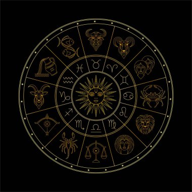 Astrolojik zodyak çemberi, on iki astrolojik işaret ve merkezi güneş sembolüyle aynı hizada..