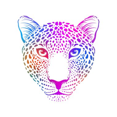 Beyaz arkaplanda renkli leopar başı.