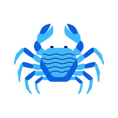 Beyaz arkaplanda düz stil mavi yengeç.