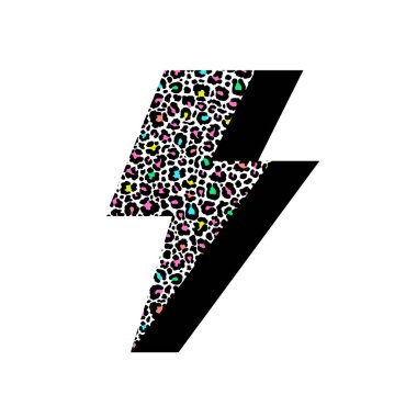 Beyaz arkaplanda leopar deseni ile doldurulmuş şimşek.