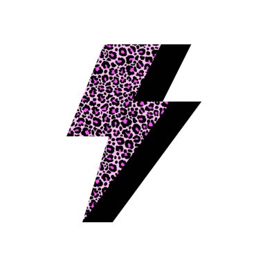 Beyaz arkaplanda leopar deseni ile doldurulmuş şimşek.