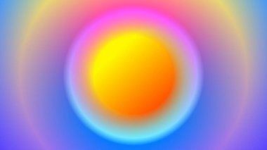 Yumuşak renkli bir zemin üzerinde gökkuşağı gradyan aura ile parlayan sarı bir küre. Soyut arkaplan.