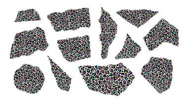 Leopar desenli biçimlendirilmiş kağıt parçaları koleksiyonu