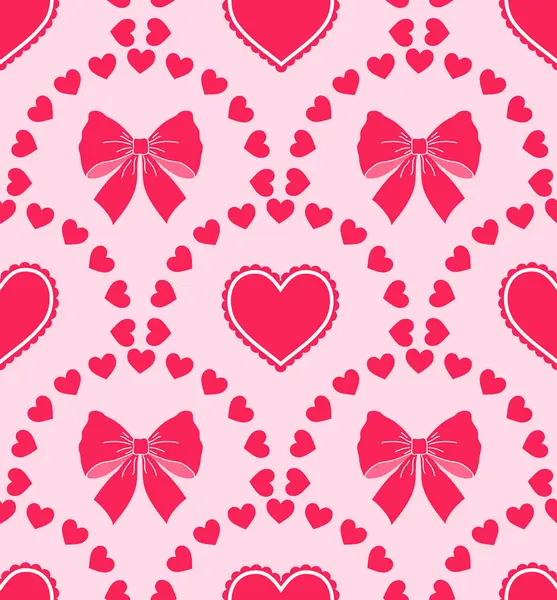Kırmızı fiyonklu pürüzsüz desen ve pembe arka planda kalpler
