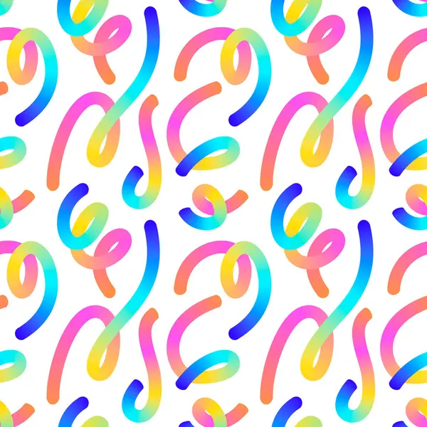 Renkli girdapları ve beyaz arka planda kurdeleleri olan kusursuz desen, oyuncu ve modern bir tasarım yaratıyor..