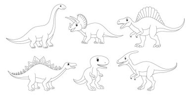 Beyaz arkaplandaki ana hatlı dinozorlar..