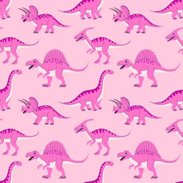 Açık pembe arka planda kusursuz pembe dinozor deseni.