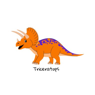 Beyaz arka planda sevimli Triceratops dinozoru.