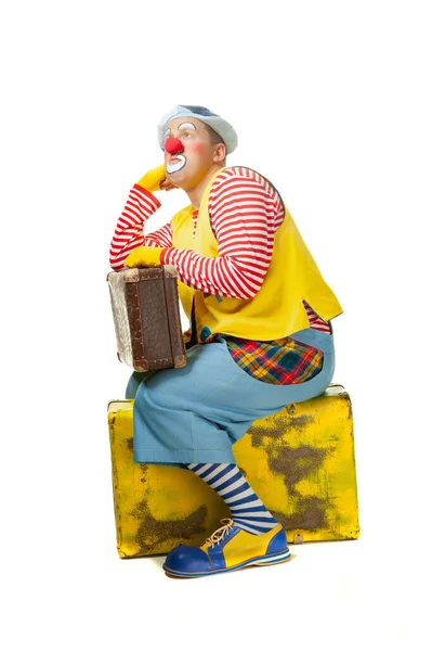 Een Grappige Clown Met Lachende Blije Uitdrukking Geïsoleerd Witte Achtergrond — Stockfoto