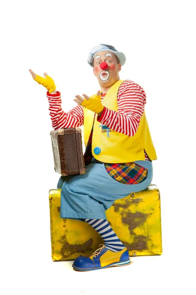 Смешной Клоун Улыбающимся Радостным Лицом Изолированный Белом Фоне Стоковое Изображение