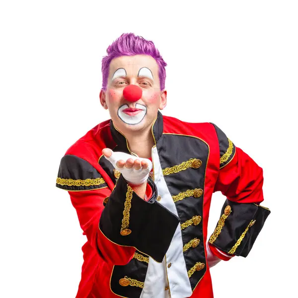 Buffo Clown Dall Espressione Gioiosa Sorridente Isolato Sfondo Bianco Foto Stock Royalty Free