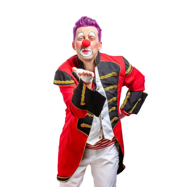 Buffo Clown Dall Espressione Gioiosa Sorridente Isolato Sfondo Bianco Foto Stock Royalty Free